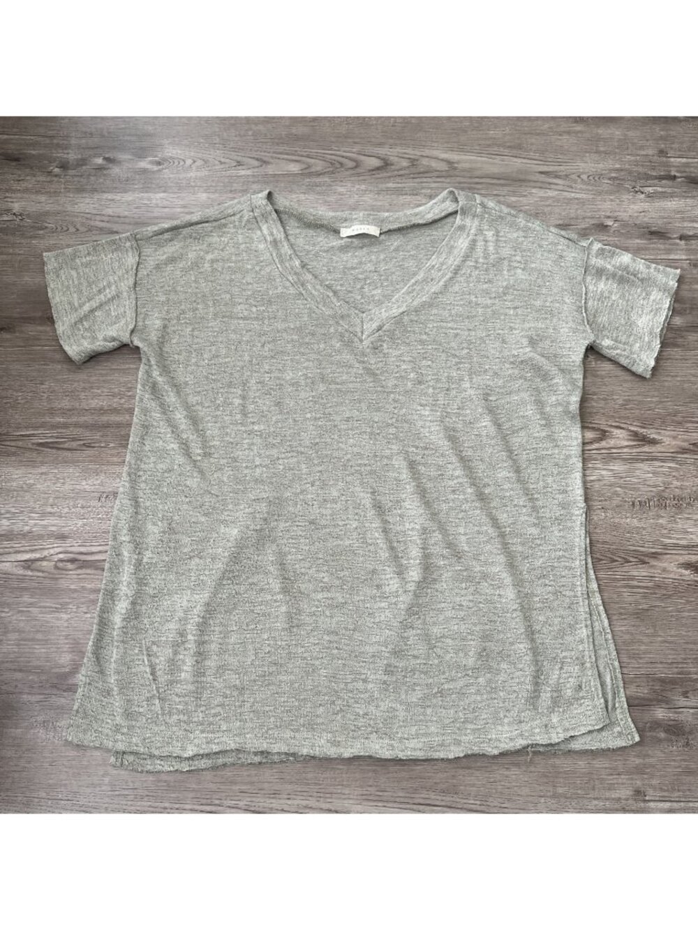 Entro Linen Blend Top Womens XL Gray V-Neck Short Sleeve Relaxed Casual